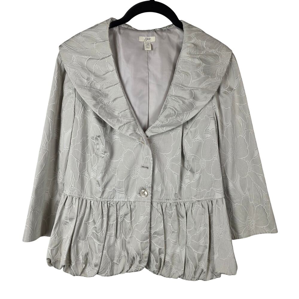 J Jill Gray Floral Jacquard Peplum Jacket 12 Shawl Collar 3/4 Sleeve